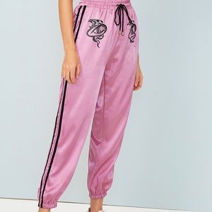 Pink satin sweatpants